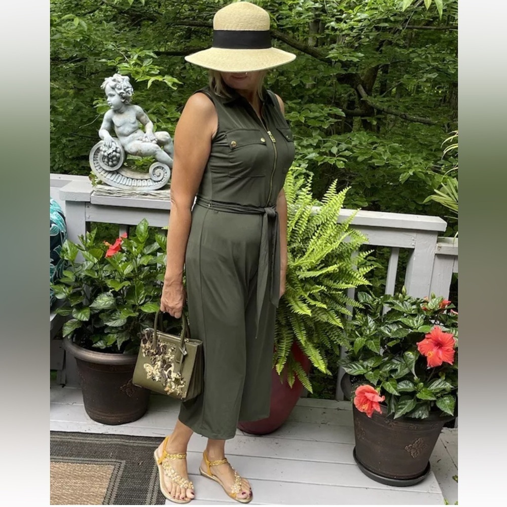MICHAEL Michael Kors Black And Gold Sleeveless Utility Jumpsuit